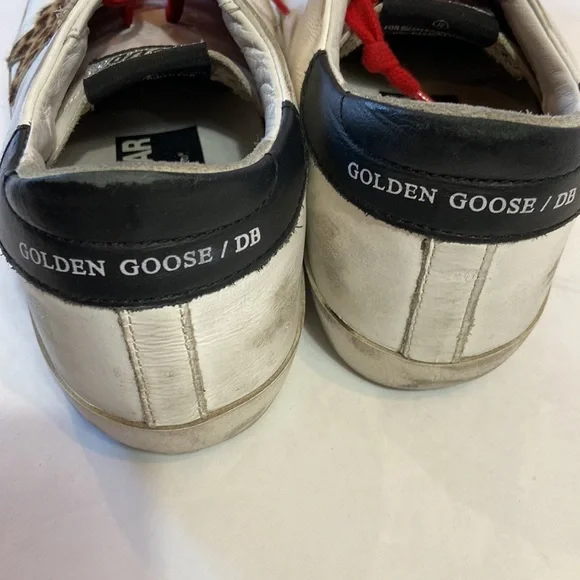 Golden Goose White Leather Leopard Star Sneakers Authentic size 38 EU
